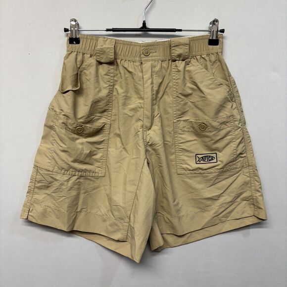 AFTCO Men Cargo Utility Fishing Shorts Size 30 Beige Nylon D041 -1 - Picture 1 of 16